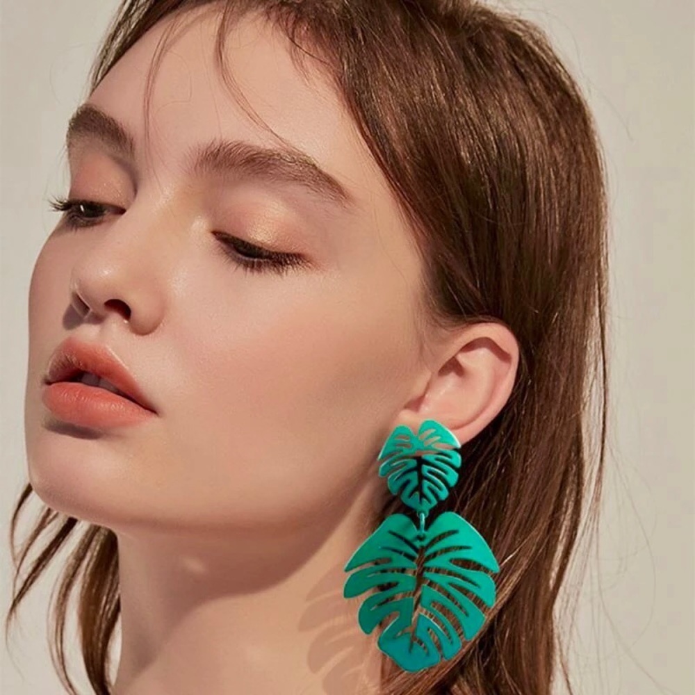 Anthropologie Green Leaf Earrings